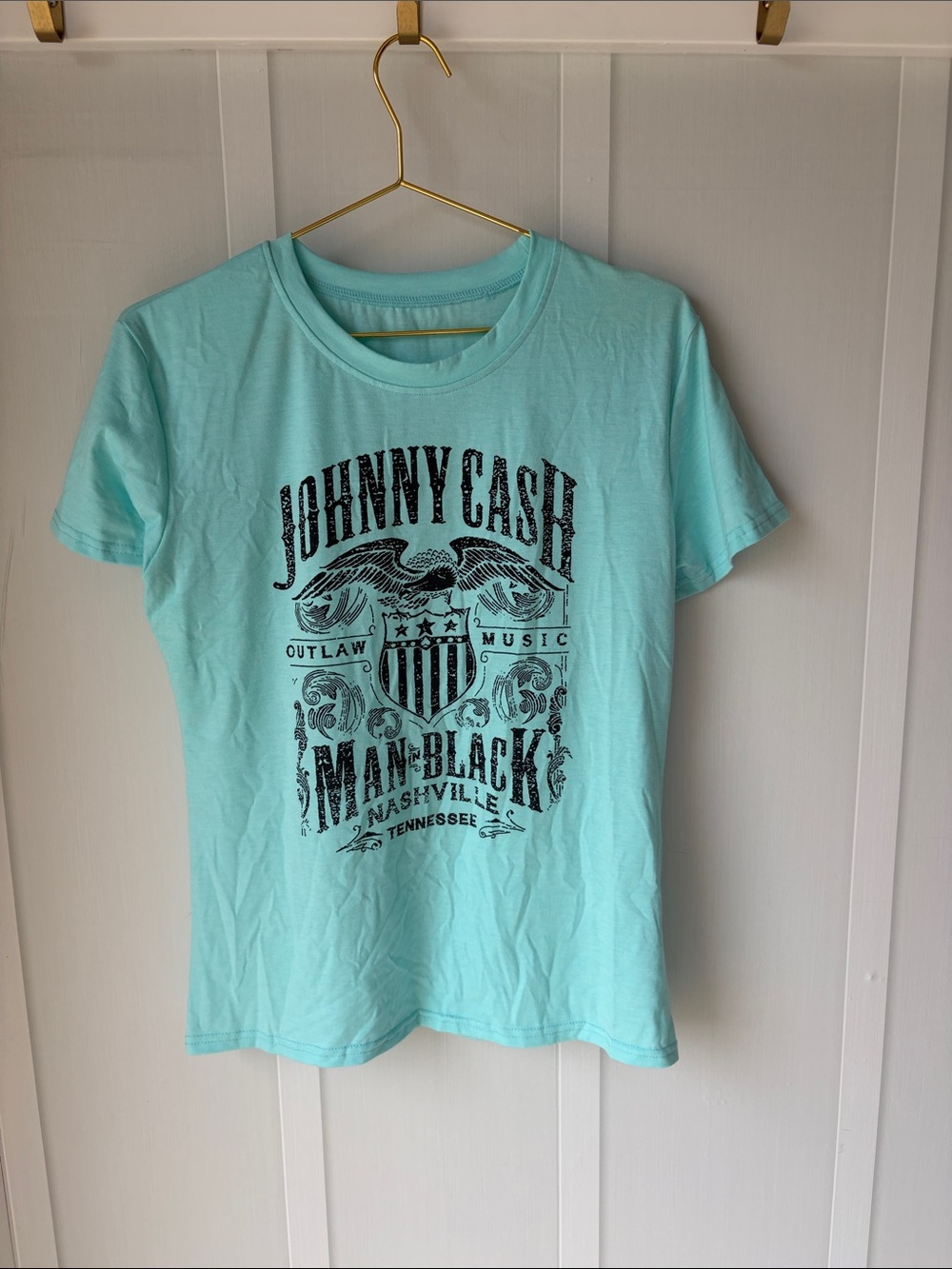 Johnny Cash Nashville Tennessee Graphic Tee - Light Aqua Women's T-Shirt